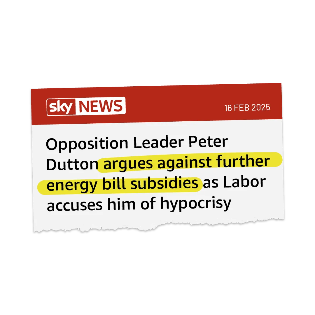 Opposition Leader Peter Dutton argues against further energy bill subsidies as Labor accuses him of hypocrisy